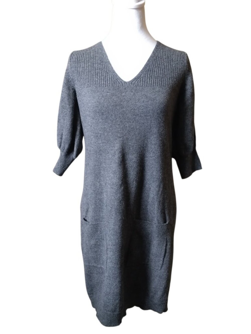 Lauren Ralph Lauren Wool Cashmere Blend Puff Sleeve Gray Dress Pockets Size M